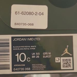 Jordan 1 mid kid 10c black and blue